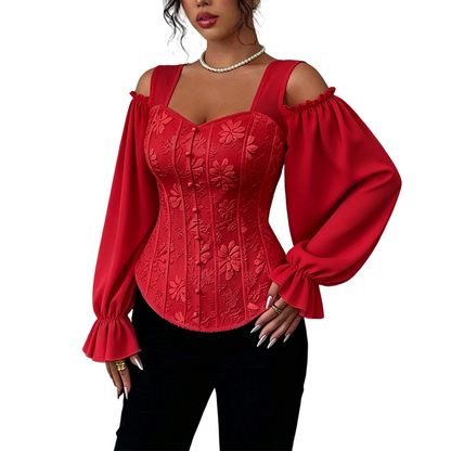 🌸Hot Sale 50% OFF💖Women's Cold Shoulder Floral Jacquard Top