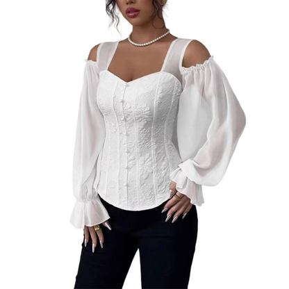 🌸Hot Sale 50% OFF💖Women's Cold Shoulder Floral Jacquard Top