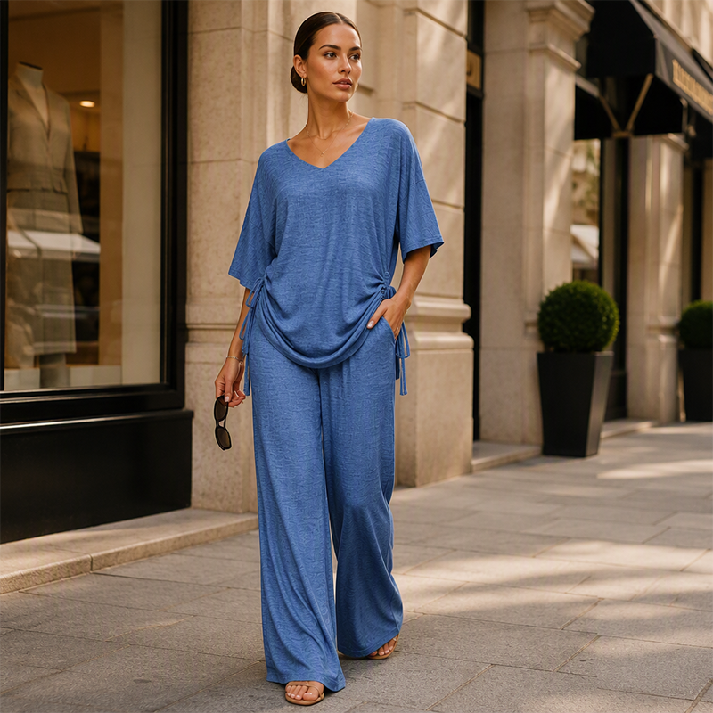 🌸Hot Sale 50% OFF💖Women’s Casual V-Neck Top & Wide-Leg Pants Set