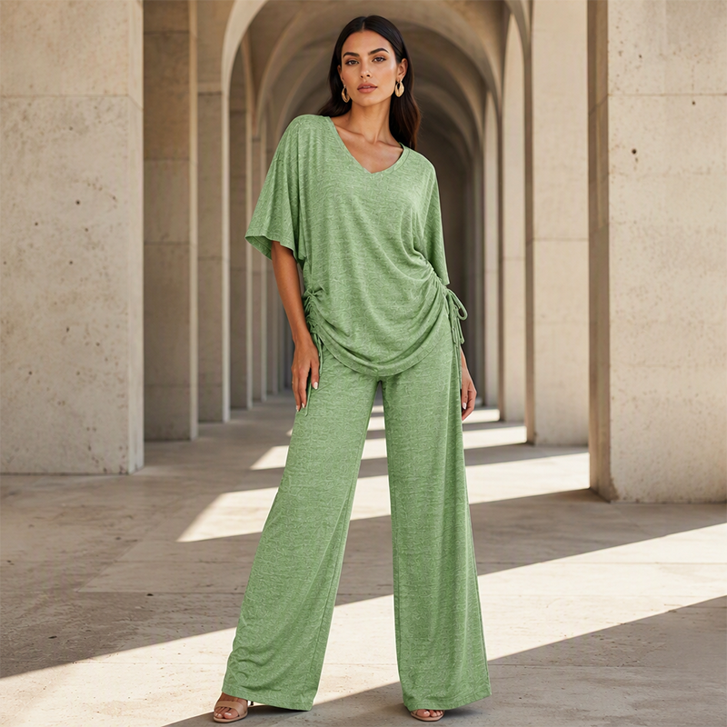 🌸Hot Sale 50% OFF💖Women’s Casual V-Neck Top & Wide-Leg Pants Set