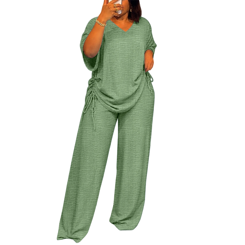 🌸Hot Sale 50% OFF💖Women’s Casual V-Neck Top & Wide-Leg Pants Set