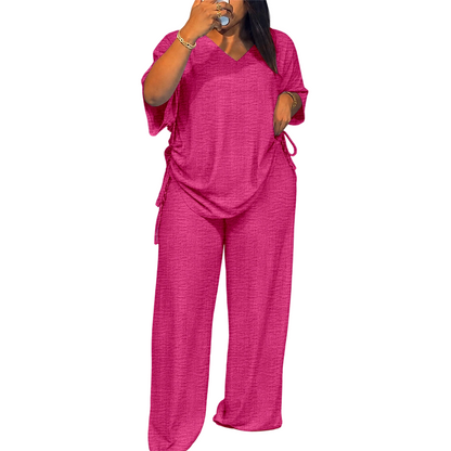 🌸Hot Sale 50% OFF💖Women’s Casual V-Neck Top & Wide-Leg Pants Set