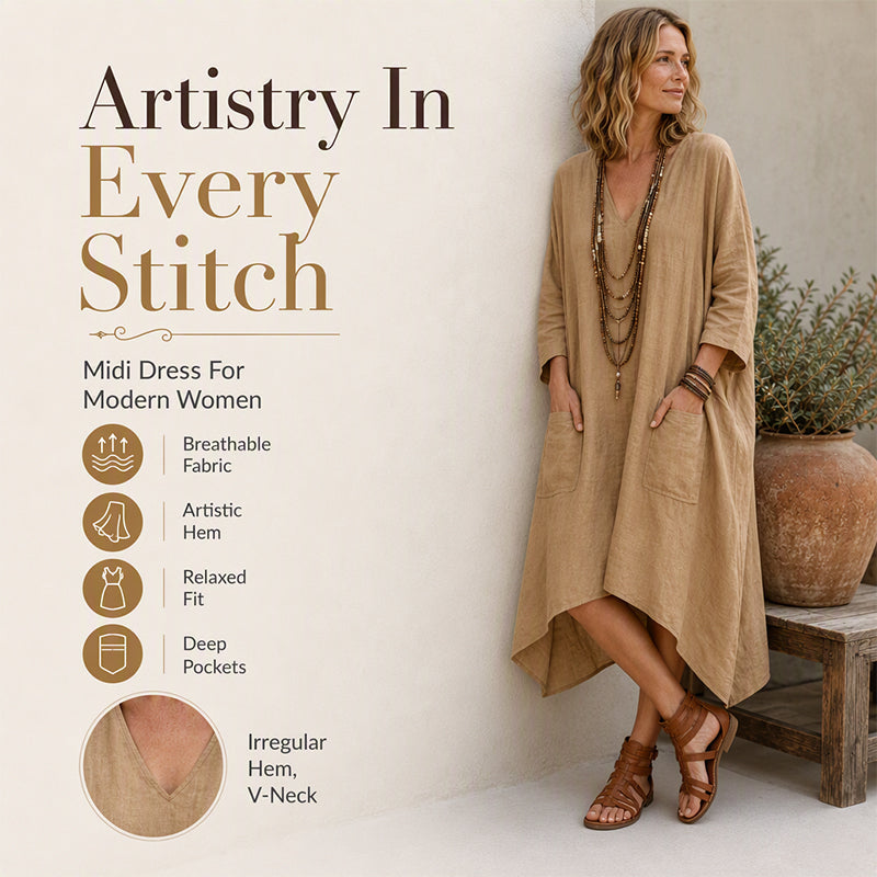 🌸Hot Sale 50% OFF💖Women's Loose V-Neck Asymmetrical Dress
