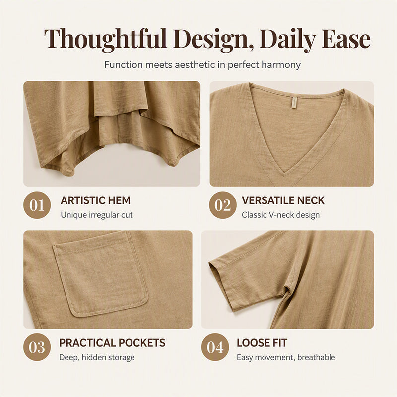 🌸Hot Sale 50% OFF💖Women's Loose V-Neck Asymmetrical Dress