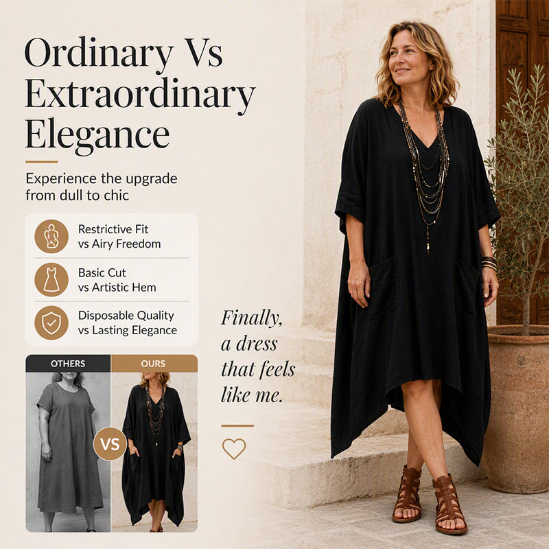 🌸Hot Sale 50% OFF💖Women's Loose V-Neck Asymmetrical Dress