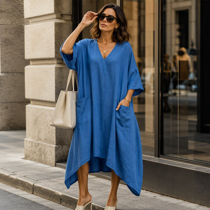 🌸Hot Sale 50% OFF💖Women's Loose V-Neck Asymmetrical Dress