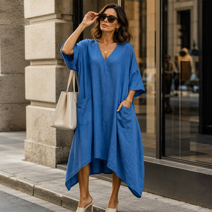 🌸Hot Sale 50% OFF💖Women's Loose V-Neck Asymmetrical Dress