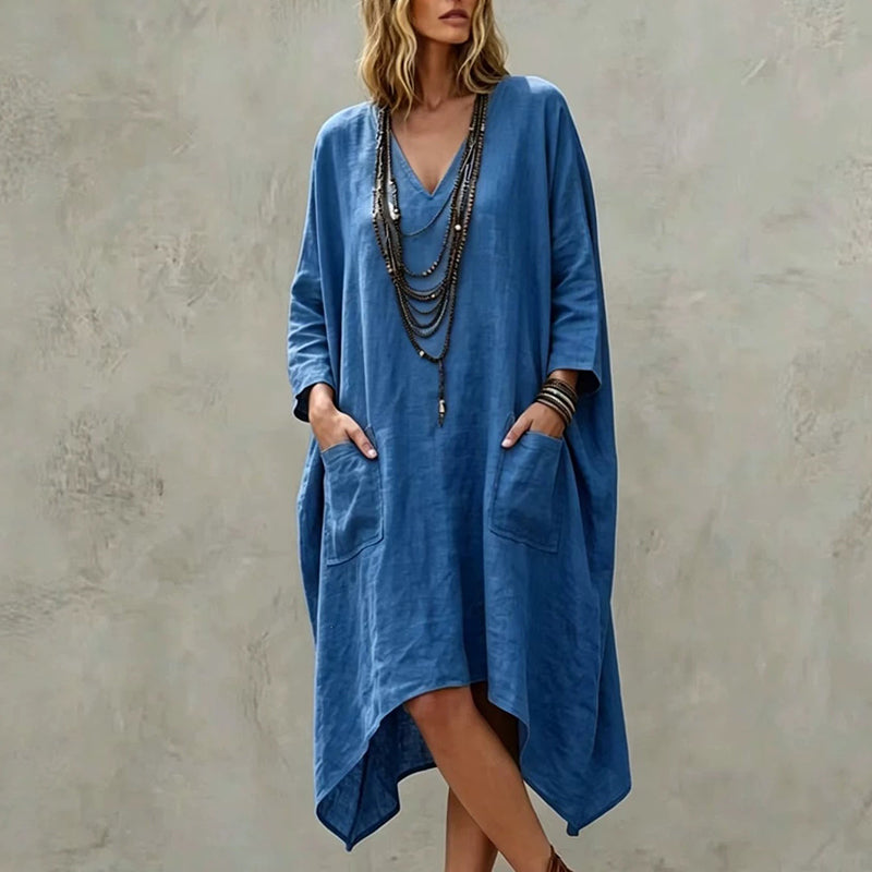 🌸Hot Sale 50% OFF💖Women's Loose V-Neck Asymmetrical Dress