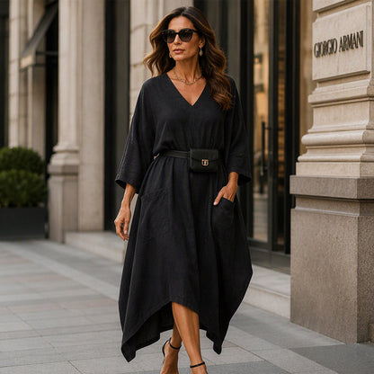 🌸Hot Sale 50% OFF💖Women's Loose V-Neck Asymmetrical Dress