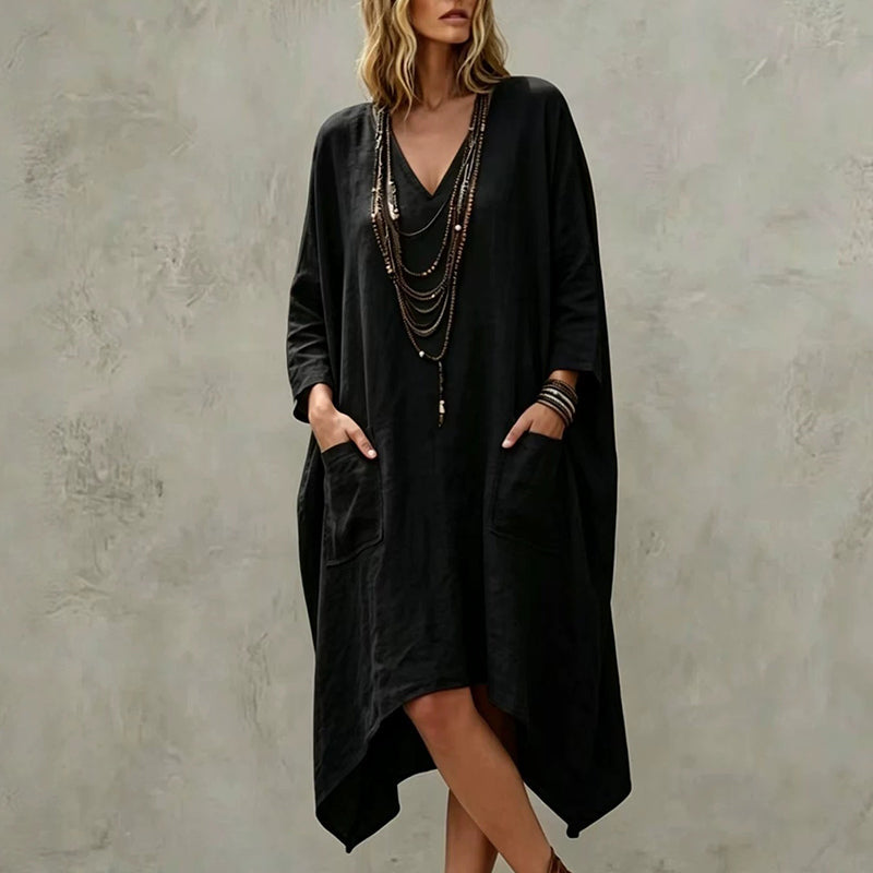 🌸Hot Sale 50% OFF💖Women's Loose V-Neck Asymmetrical Dress