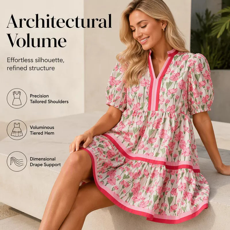 ⏰Summer Hot Sale 50% OFF💃Women's V Neck Floral Short Puff Sleeve Patchwork Casual Boho Mini Dress👍✨Soft Fabric & Comfortable Fit