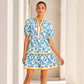 ⏰Summer Hot Sale 50% OFF💃Women's V Neck Floral Short Puff Sleeve Patchwork Casual Boho Mini Dress👍✨Soft Fabric & Comfortable Fit