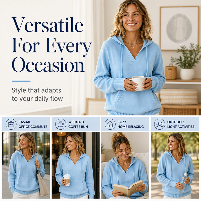 🌸Hot Sale 50% OFF💖Women's Casual Solid V-Neck Hooded Sweater