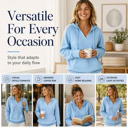 🌸Hot Sale 50% OFF💖Women's Casual Solid V-Neck Hooded Sweater