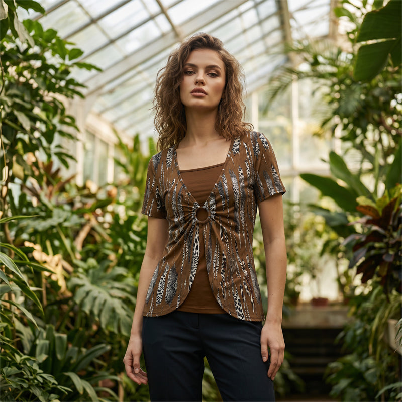 👚 50% OFF NOW!🔥 Leopard Print Top – Retro Square Neck & Mock 2-Piece – Short Sleeve Slim Fit – Breathable Summer Blouse 👗
