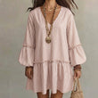 🌸👗New Arrivals - Striped Lantern Sleeve Midi Dress – Flattering V-Neck & Breezy Silhouette for Any Casual Day