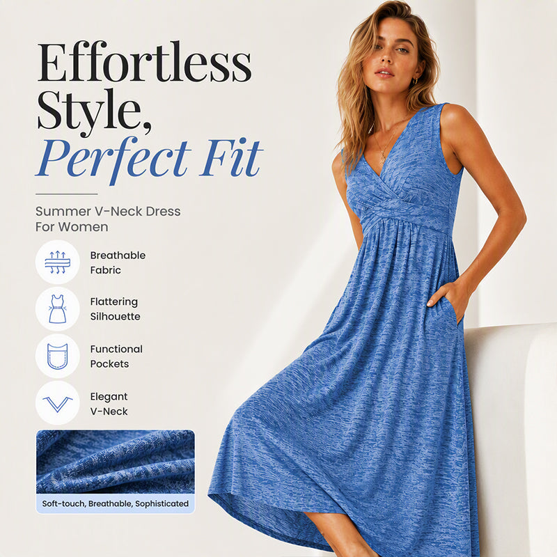 🌸👗New Arrivals - Sleeveless V-Neck Midi Dress – Breathable Comfort & Flattering Silhouette for All Body Types