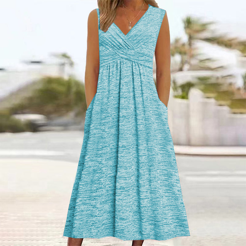 🌸👗New Arrivals - Sleeveless V-Neck Midi Dress – Breathable Comfort & Flattering Silhouette for All Body Types