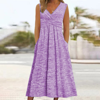 🌸👗New Arrivals - Sleeveless V-Neck Midi Dress – Breathable Comfort & Flattering Silhouette for All Body Types