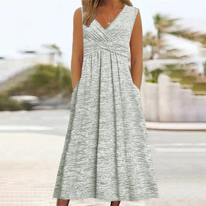 🌸👗New Arrivals - Sleeveless V-Neck Midi Dress – Breathable Comfort & Flattering Silhouette for All Body Types