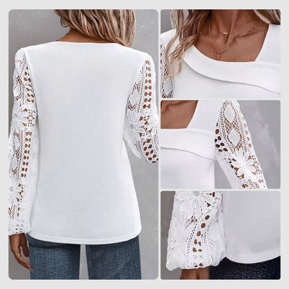 🌸Women's Cutout Lace Patchwork Long-Sleeve Top – Elegant Cutout Detail For Effortless Feminine Style 🤍