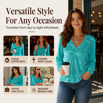 👖 LIMITED-TIME 50% OFF! ✨ Women's Elegant Sequin V-Neck Top