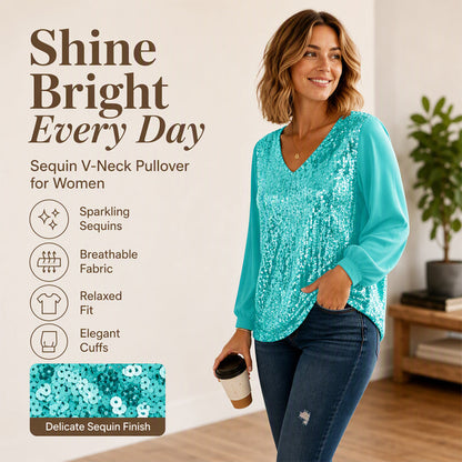 👖 LIMITED-TIME 50% OFF! ✨ Women's Elegant Sequin V-Neck Top