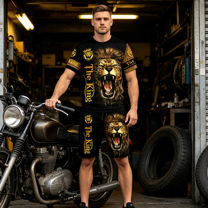 Men's Casual Animal Graphic T-Shirt and Shorts Set