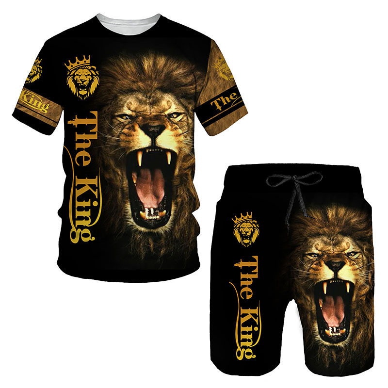 Men's Casual Animal Graphic T-Shirt and Shorts Set