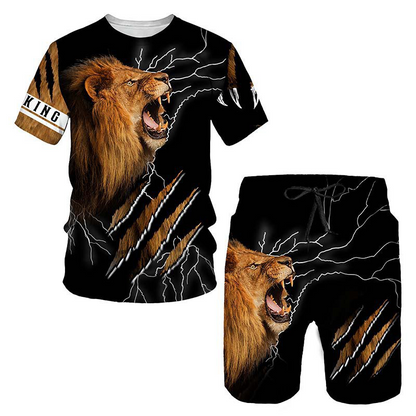 Men's Casual Animal Graphic T-Shirt and Shorts Set