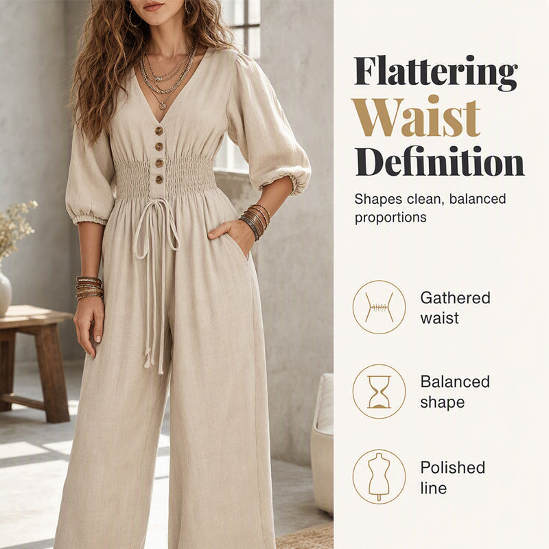 🌸Hot Sale 50% OFF💖Women's Waist-Defining V-Neck Jumpsuit