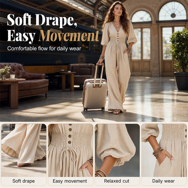 🌸Hot Sale 50% OFF💖Women's Waist-Defining V-Neck Jumpsuit