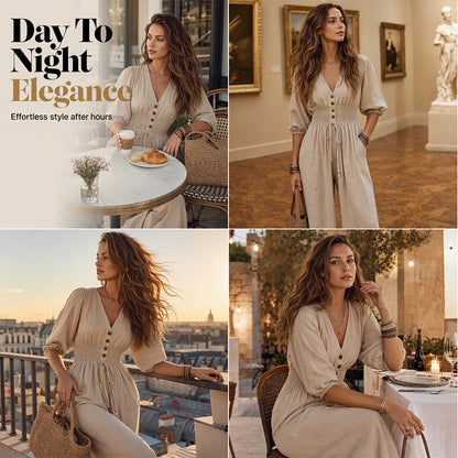 🌸Hot Sale 50% OFF💖Women's Waist-Defining V-Neck Jumpsuit