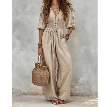 🌸Hot Sale 50% OFF💖Women's Waist-Defining V-Neck Jumpsuit