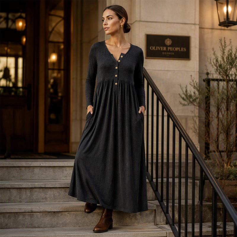 🌸Hot Sale 50% OFF💖Women's V-Neck Button Pleated Dress