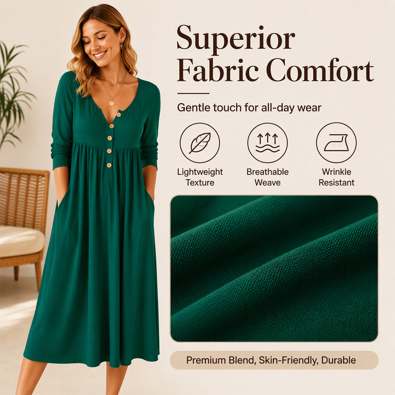 🌸Hot Sale 50% OFF💖Women's V-Neck Button Pleated Dress
