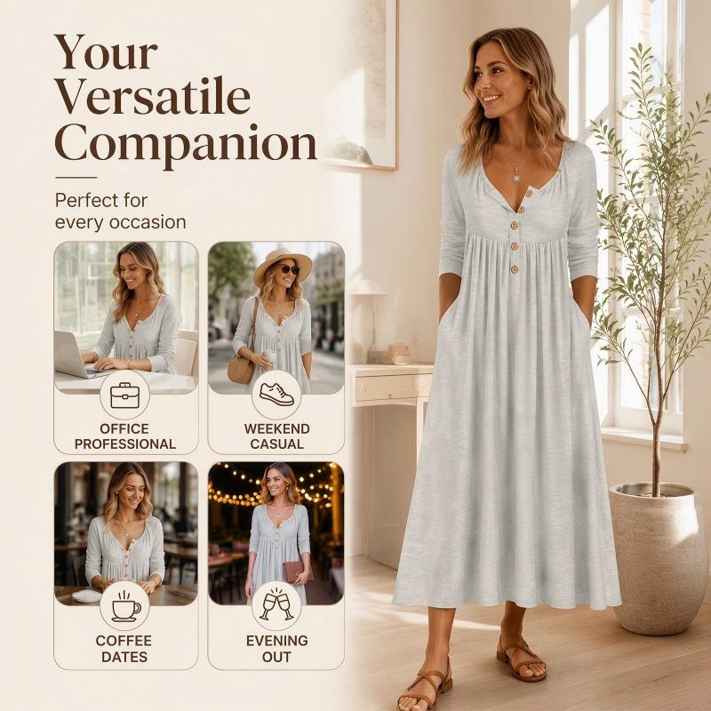🌸Hot Sale 50% OFF💖Women's V-Neck Button Pleated Dress