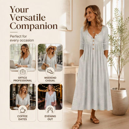 🌸Hot Sale 50% OFF💖Women's V-Neck Button Pleated Dress