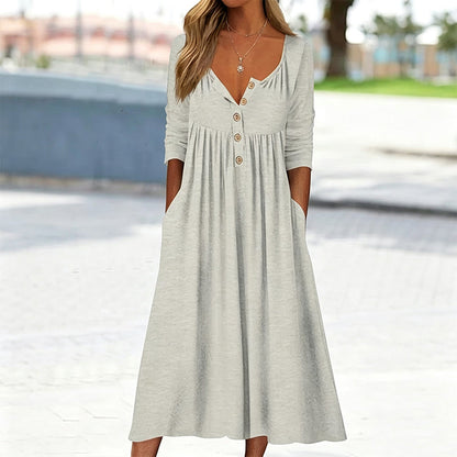 🌸Hot Sale 50% OFF💖Women's V-Neck Button Pleated Dress