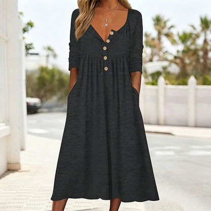 🌸Hot Sale 50% OFF💖Women's V-Neck Button Pleated Dress