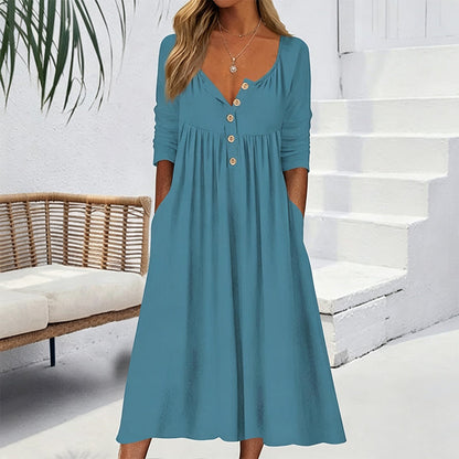 🌸Hot Sale 50% OFF💖Women's V-Neck Button Pleated Dress