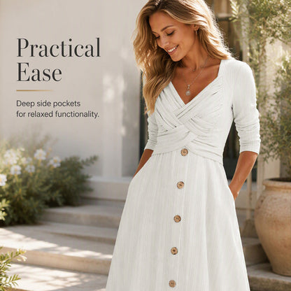👖 LIMITED-TIME 50% OFF! ✨ Women's Casual Cross-Front V-Neck Cotton Dress