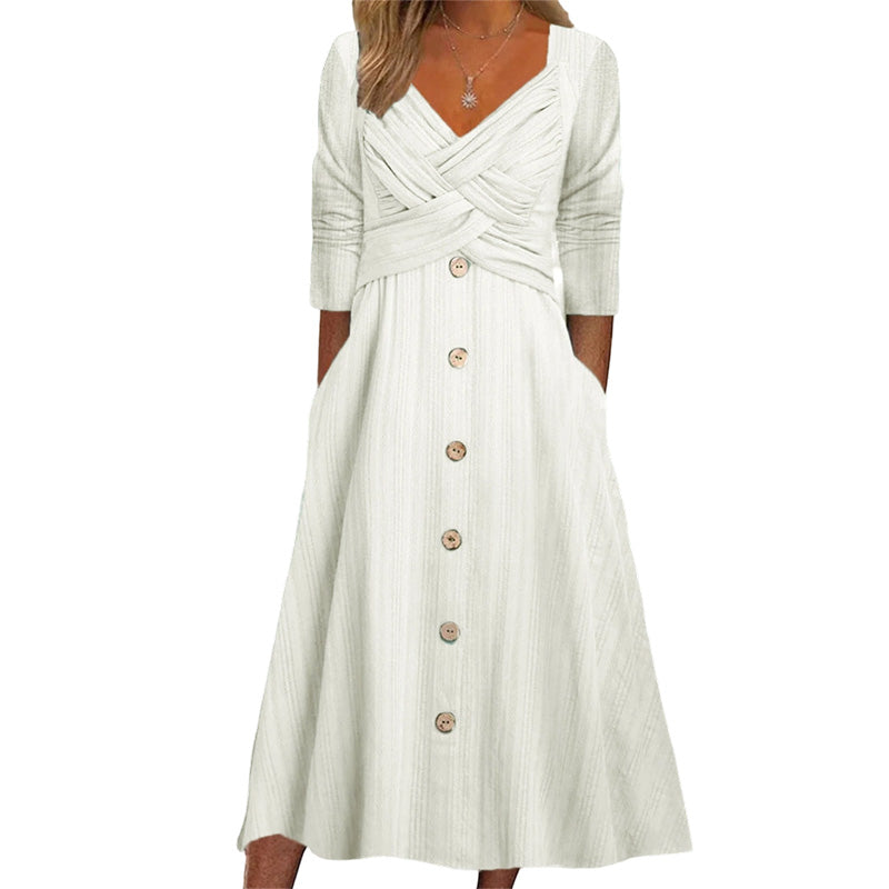 👖 LIMITED-TIME 50% OFF! ✨ Women's Casual Cross-Front V-Neck Cotton Dress
