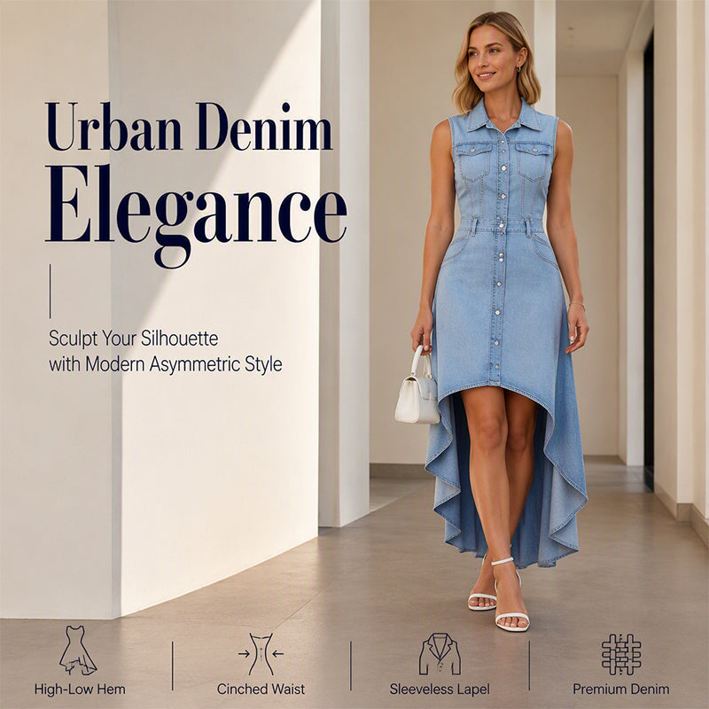 ⏰Last Day Sale 50% Off💃Women's Sleeveless Denim Dress with Asymmetrical Hem