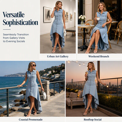 ⏰Last Day Sale 50% Off💃Women's Sleeveless Denim Dress with Asymmetrical Hem