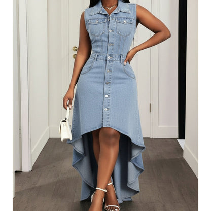 ⏰Last Day Sale 50% Off💃Women's Sleeveless Denim Dress with Asymmetrical Hem