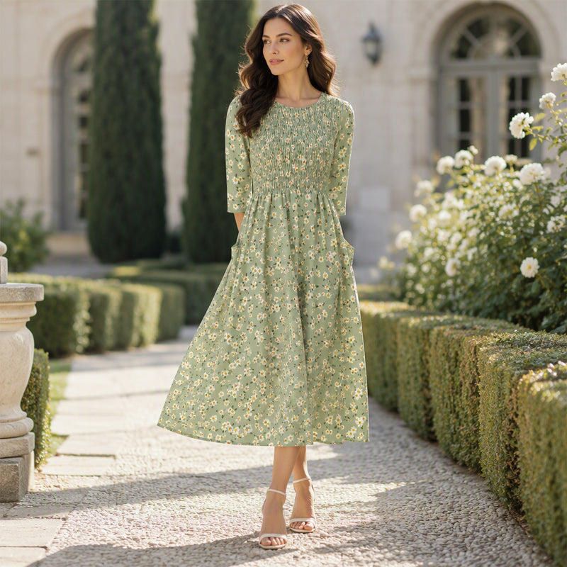 ⏰Last Day Sale 50% Off💃Women's Smocked Floral Print Dress