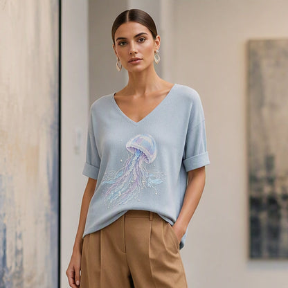 👖 LIMITED-TIME 50% OFF! ✨Women's V Neck Printed T-Shirt
