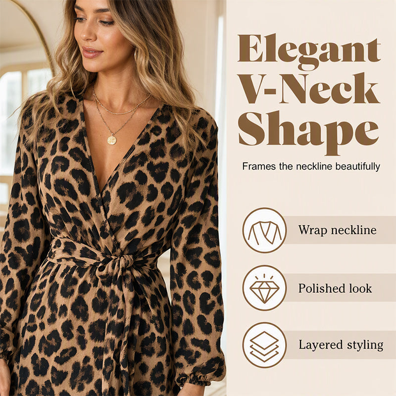 ⌛Limited-Time Offer🛍️ Women's Leopard Print V-Neck Ruffle Dress with Waist Tie