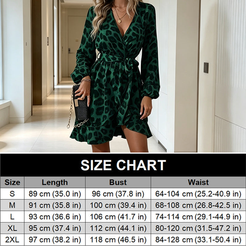 ⌛Limited-Time Offer🛍️ Women's Leopard Print V-Neck Ruffle Dress with Waist Tie